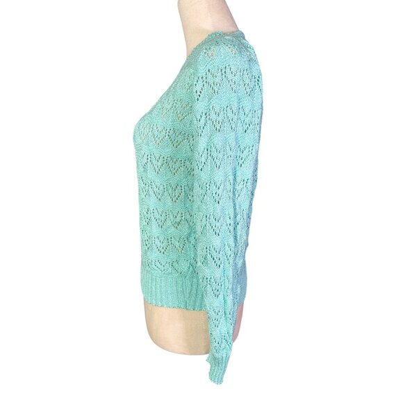 Vintage Cuddle Knit Aqua Lace Knit Sweater Pullover Grannycore - Picture 3 of 7